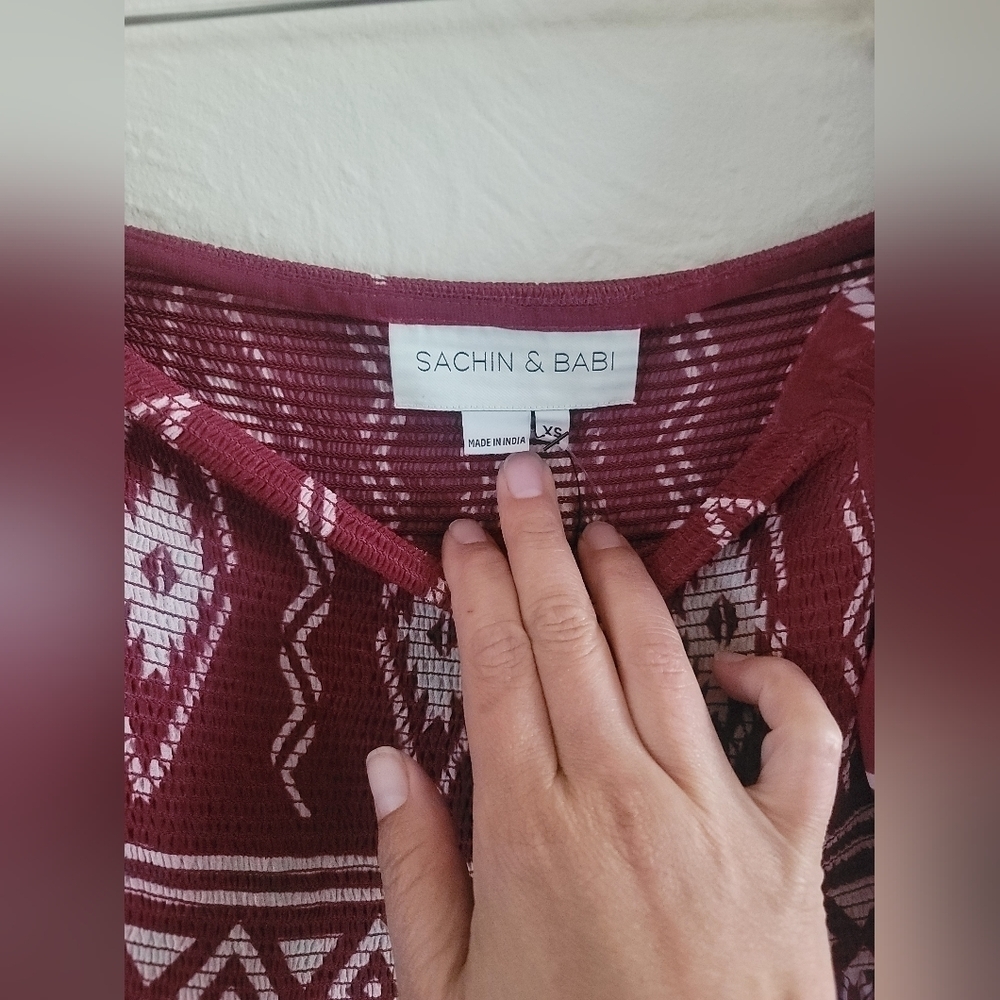 Sachin & Babi, Lola Short Printed Empire Dress, Aztec Borders Crimson - Size XS - Picture 5 of 11